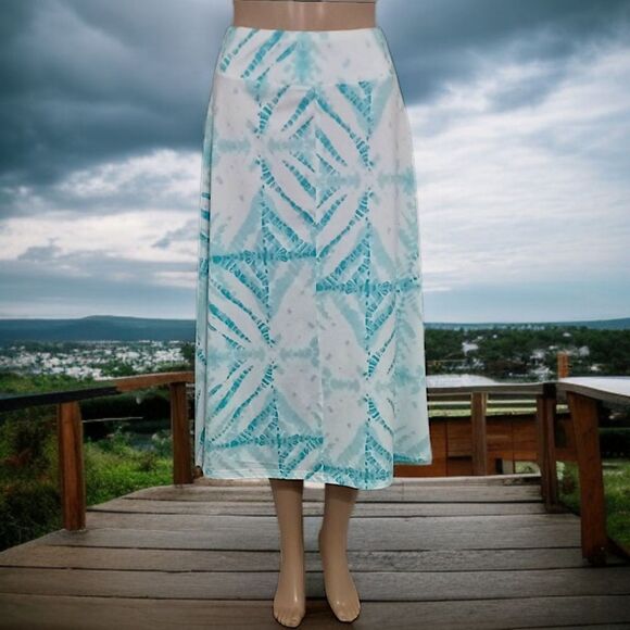 Jane Ashley‎ Midi Skirt Sz M Bohemian Stretch Fit Flare Pull On Beachy Coastal - Picture 8 of 16